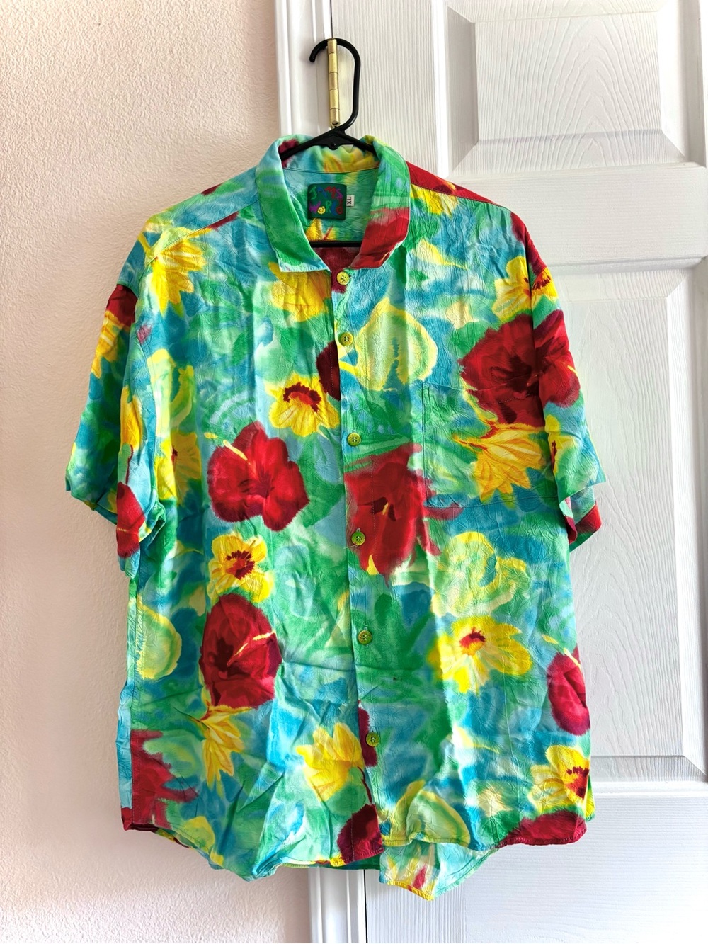 Vintage Jams World Rayon Hawaiian Retro Camp Shirt Mens Floral Hibiscus 90s LX
